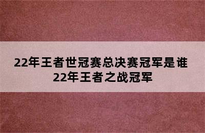 22年王者世冠赛总决赛冠军是谁 22年王者之战冠军